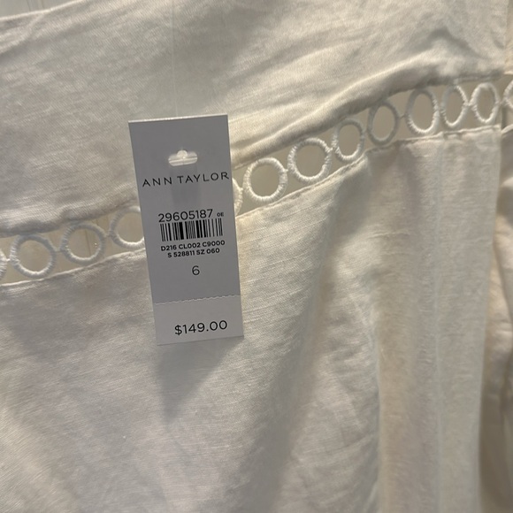 Ann Taylor Linen Blend white summer circle eyelet dress - Picture 4 of 7